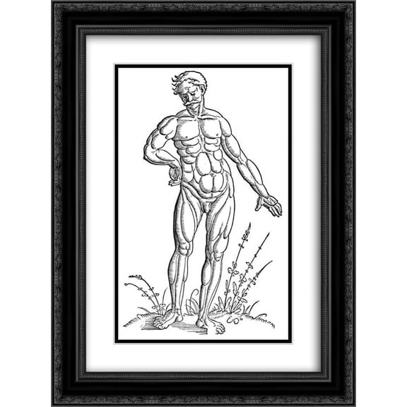 Hans Baldung 2x Matted 18x24 Black Ornate Framed Art Print 'Muscle man standing'