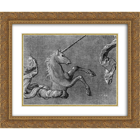 Hans Baldung 2x Matted 24x20 Gold Ornate Framed Art Print 'A study of Unicorn'