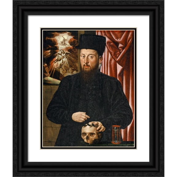 Hans Bock the Elder 12x14 Black Ornate Wood Framed Double Matted Museum Art Print Titled: Portrait of Theodor Transinner (1589)