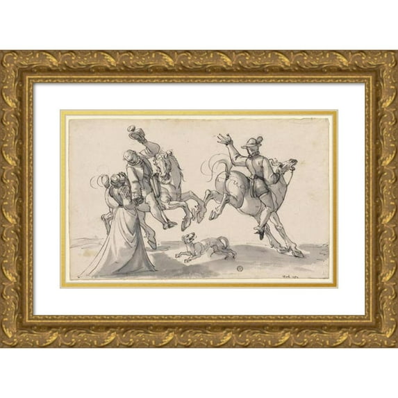 Hans Bock the Elder 18x13 Gold Ornate Wood Frame and Double Matted Museum Art Print Titled - The Farewell of the Cavaliers (1582)