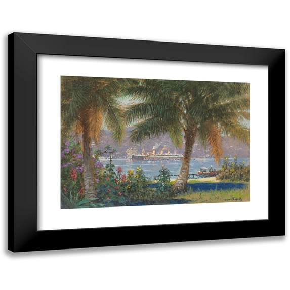Hans Bohrdt 18x14 Black Modern Framed Museum Art Print Titled - Hapag Steamer ‘Reliance’ in Front of Jamaica (Approx. 1928)