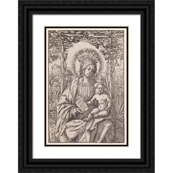 Hans Burgkmair The Elder 11x14 Black Ornate Wood Framed Double Matted Museum Art Print Titled: Maria with Child in the Wine Arbor (1507-09)
