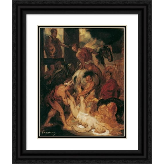 Hans Canon 15x18 Black Ornate Wood Framed Double Matted Museum Art Print Titled - The Marter of St. Hippolytus (1875)