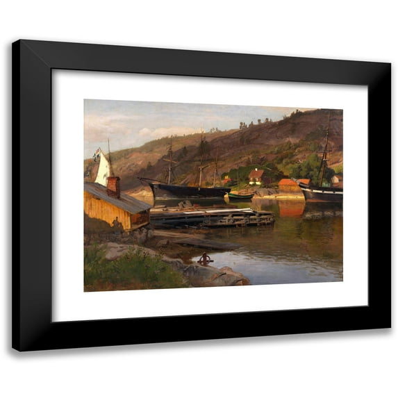 Hans Fredrik Gude 24x19 Black Modern Framed Museum Art Print Titled - Landingbrygge Husvik, Drobak (1875)