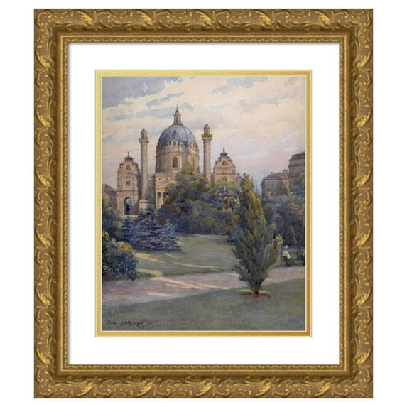 Hans Götzinger 20x24 Gold Ornate Framed and Double Matted Museum Art Print Titled - Karlsplatz and Karlskirche (1913)