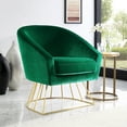 thumbnail image 1 of Hans Green/Gold Velvet Accent Chair - Metal Base, Barrel Back, 1 of 9
