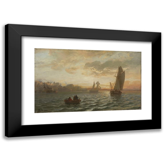 Hans Gude 14x10 Black Modern Framed Museum Art Print Titled - View from the Oslofjord (1866)