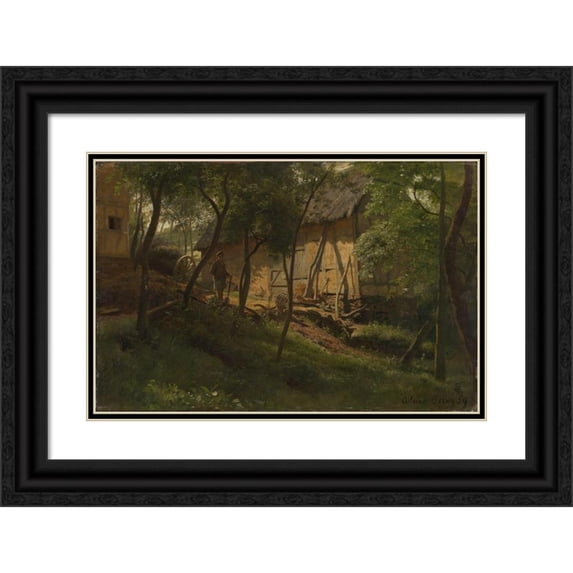 Hans Gude 14x11 Black Ornate Wood Framed Double Matted Museum Art Print Titled: German Farm (1859)