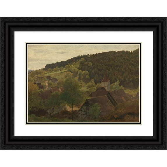 Hans Gude 18x14 Black Ornate Wood Framed Double Matted Museum Art Print Titled - Landscape from Ebersteinburg in Baden (1876)