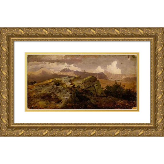 Hans Gude 24x15 Gold Ornate Framed and Double Matted Museum Art Print Titled - Norwegian Highlands (1846)
