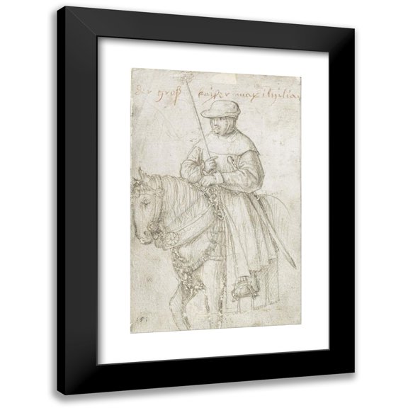 Hans Holbein The Elder 11x14 Black Modern Framed Museum Art Print Titled - Kaiser Maximilian I in Travel Dress on Horseback (1510 - 1513)