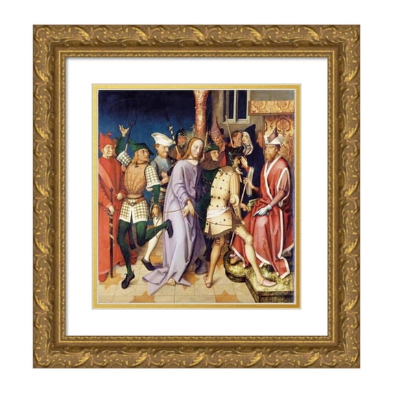 Hans Holbein The Elder 12x13 Gold Ornate Wood Frame and Double Matted Museum Art Print Titled - Christ Before Pontius Pilate (1501)