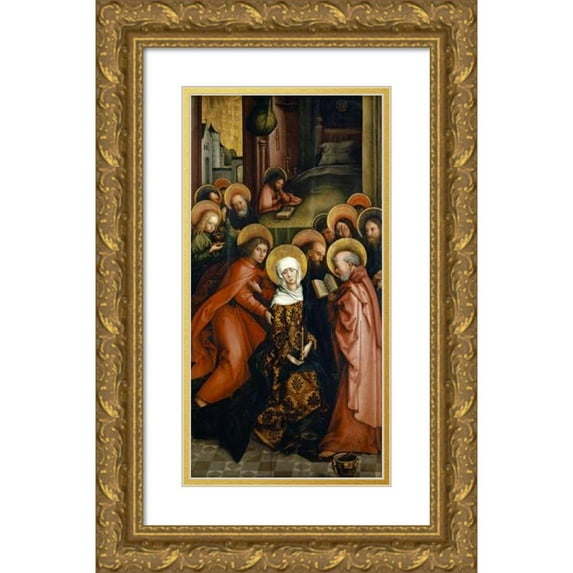 Hans Holbein The Elder 14x24 Gold Ornate Framed and Double Matted Museum Art Print Titled - The Death of the Virgin (1490)