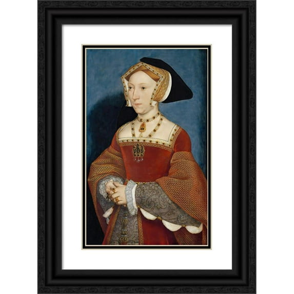 Hans Holbein The Elder 16x24 Black Ornate Framed Double Matted Museum Art Print Titled: Jane Seymour (1536)