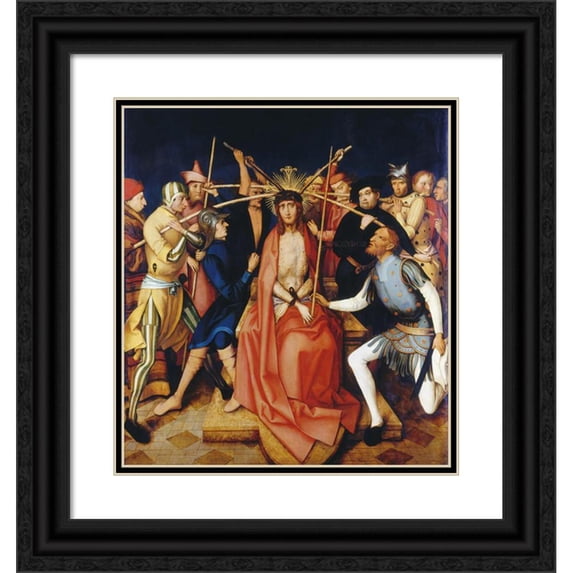 Hans Holbein The Elder 20x22 Black Ornate Framed Double Matted Museum Art Print Titled: Christ Crowned with Thorns (1501)