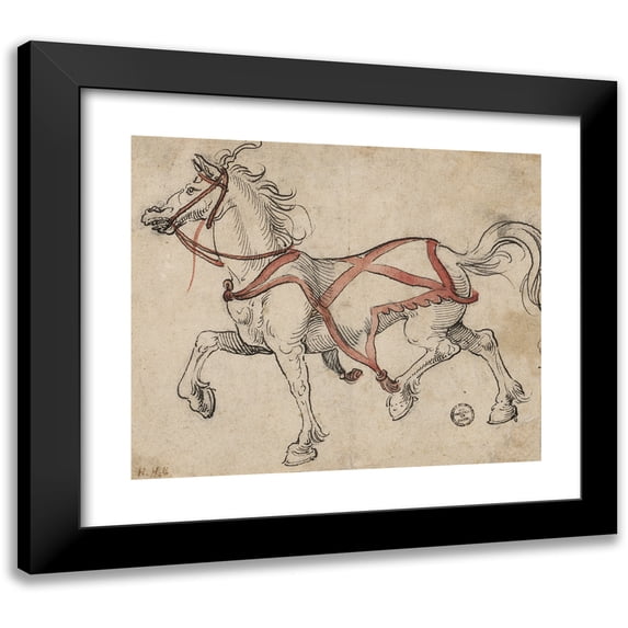 Hans Holbein The Younger 14x12 Black Modern Framed Museum Art Print Titled - Trotting Horse (1530-33)