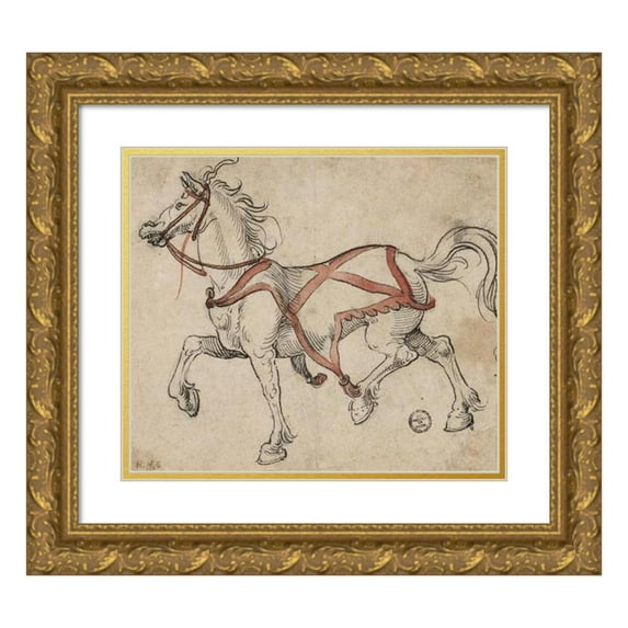 Hans Holbein The Younger 14x12 Gold Ornate Wood Frame and Double Matted Museum Art Print Titled - Trotting Horse (1530-33)