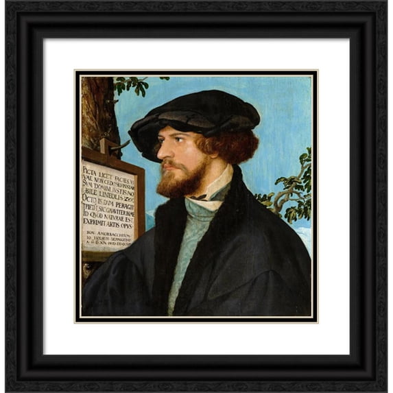 Hans Holbein The Younger 15x15 Black Ornate Wood Framed Double Matted Museum Art Print Titled - Portrait of Boniface Amerbach (1519)