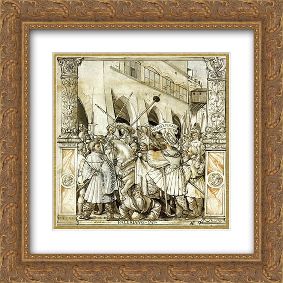Hans Holbein the Younger 2x Matted 20x22 Gold Ornate Framed Art Print 'The Humiliation of the Emperor Valerian by the Persian King Sapor'