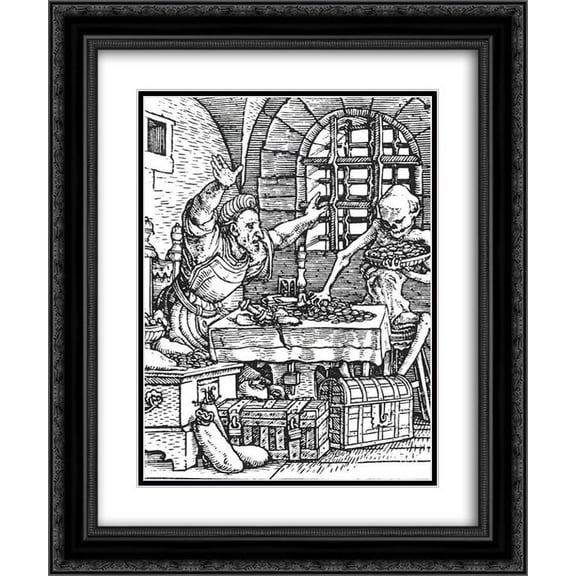 Hans Holbein the Younger 2x Matted 20x24 Black Ornate Framed Art Print 'Death and the Miser, from The Dance of Death'