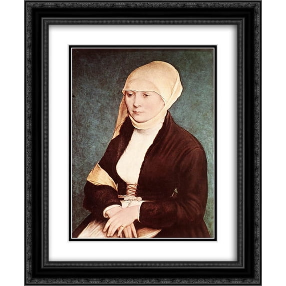 Hans Holbein the Younger 2x Matted 20x24 Black Ornate Framed Art Print 'Presumed Portrait of the Artist's Wife'