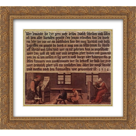 Hans Holbein the Younger 2x Matted 22x20 Gold Ornate Framed Art Print 'Principles of a schoolmaster, teaching scene for children'
