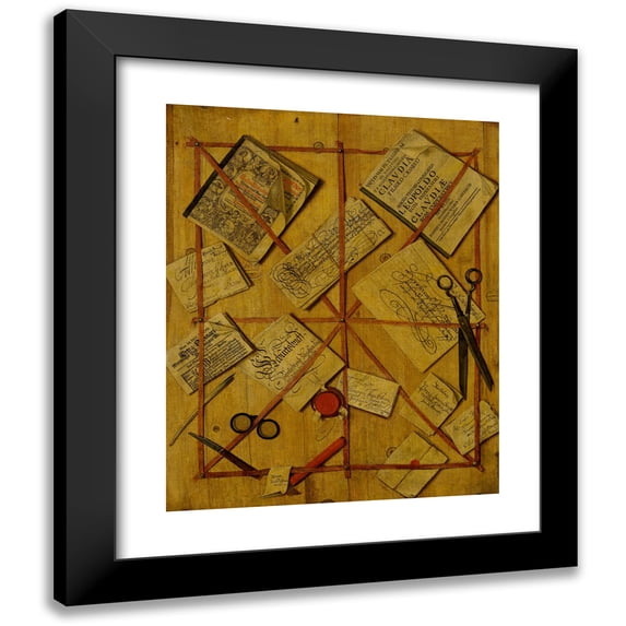 Hans Jakob Hoffmann 15x18 Black Modern Framed Museum Art Print Titled - Quodlibet (Trompe L'Oeil) (1677)