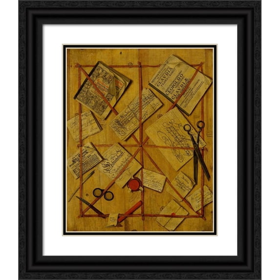 Hans Jakob Hoffmann 15x18 Black Ornate Wood Framed Double Matted Museum Art Print Titled - Quodlibet (Trompe L'Oeil) (1677)