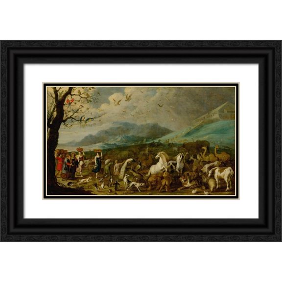 Hans Jordaens III 18x12 Black Ornate Wood Framed Double Matted Museum Art Print Titled - Entry into Noah's Ark