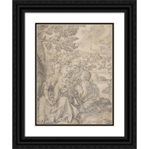 Hans Krumpper 19x24 Black Ornate Framed Double Matted Museum Art Print Titled: Holy Family with the Infant Saint John the Baptist
