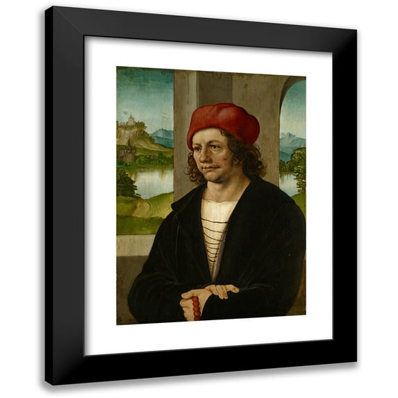 Hans Leonhard Schäufelein 11x14 Black Modern Framed Museum Art Print Titled - Portrait of a Man with Red Cap (1505-06)