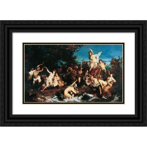 Hans Makart 14x10 Black Ornate Wood Framed Double Matted Museum Art Print Titled: Bacchus and Ariadne (1873-1874)