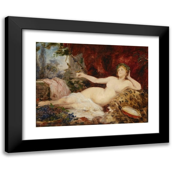 Hans Makart 14x12 Black Modern Framed Museum Art Print Titled - Resting Bacchanter