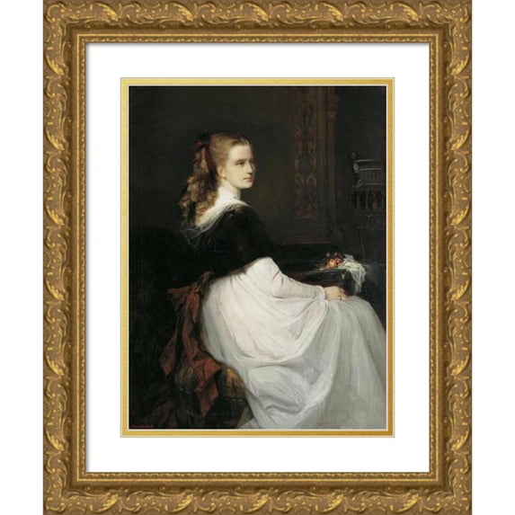 Hans Makart 14x18 Gold Ornate Wood Frame and Double Matted Museum Art Print Titled - Portrait of Eugeny Shrew (1867)