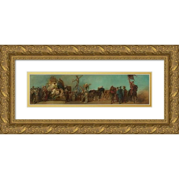 Hans Makart 14x6 Gold Ornate Wood Frame and Double Matted Museum Art Print Titled - Design for the Pageant 1879 - the Cooperative of Wholesalers (1879)