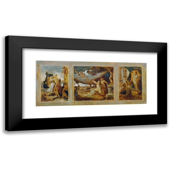 Hans Makart 14x8 Black Modern Framed Museum Art Print Titled - Sketch for a Triptych with Mythological Scenes (1865)