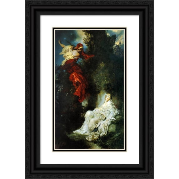 Hans Makart 16x24 Black Ornate Framed Double Matted Museum Art Print Titled: Snow White Sleeping
