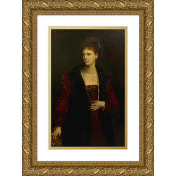 Hans Makart 16x24 Gold Ornate Framed and Double Matted Museum Art Print Titled - Zerline Gabillon (Actress) (1873)