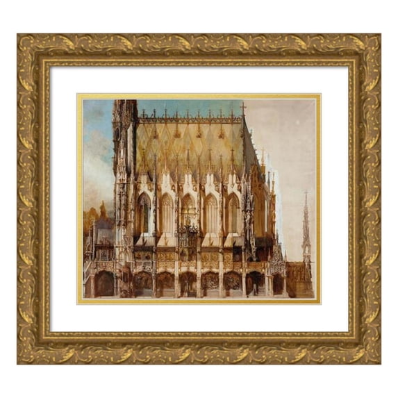 Hans Makart 23x20 Gold Ornate Framed and Double Matted Museum Art Print Titled - Gothic Burial Church St. Michael, Side View (1883)