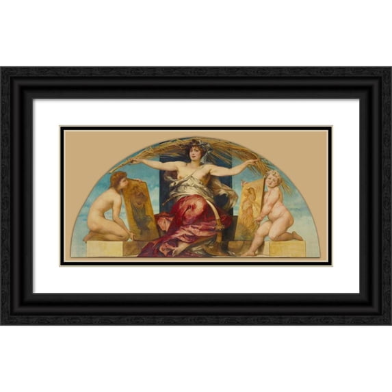 Hans Makart 24x14 Black Ornate Framed Double Matted Museum Art Print Titled: Allegory of Religious and Profane Painting (1881-1884)