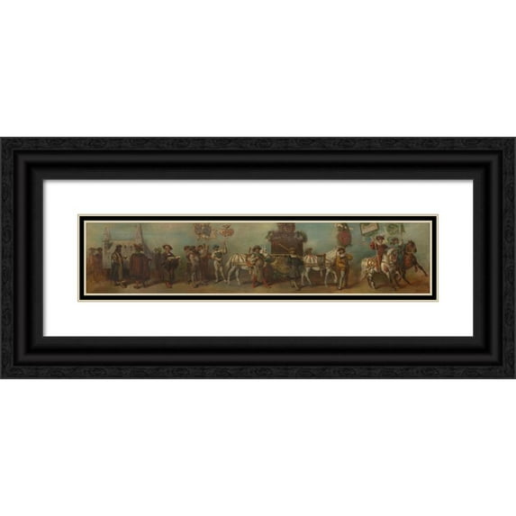 Hans Makart 24x8 Black Ornate Framed Double Matted Museum Art Print Titled: Design for the Pageant in 1879 - the Construction Industry (1879)