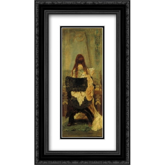 Hans Makart 2x Matted 14x24 Black Ornate Framed Art Print 'Lady at the Spinett'