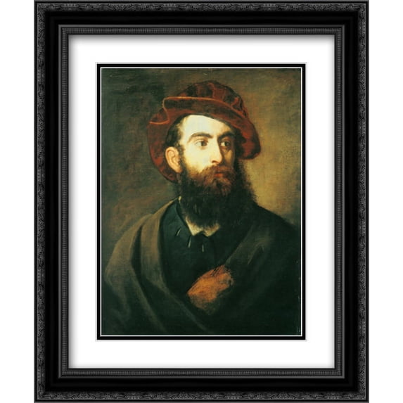 Hans Makart 2x Matted 20x24 Black Ornate Framed Art Print 'Selbstportrat'