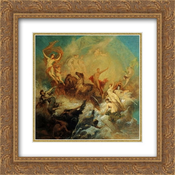 Hans Makart 2x Matted 22x20 Gold Ornate Framed Art Print 'The Victory of Light over Darkness'