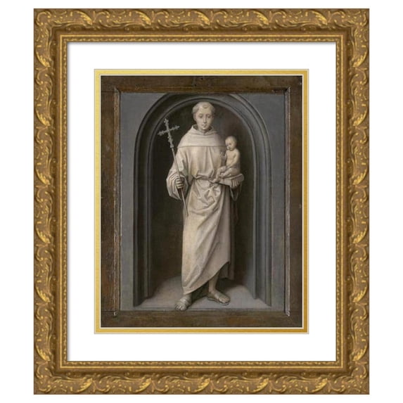 Hans Memling 12x14 Gold Ornate Wood Frame and Double Matted Museum Art Print Titled - Saint Anthony of Padua (1485-90)
