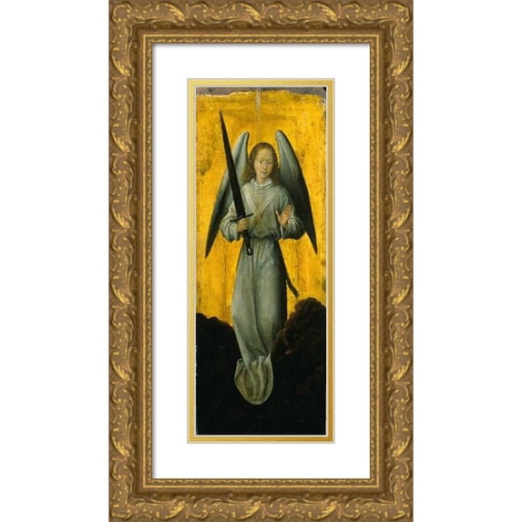 Hans Memling 12x24 Gold Ornate Framed and Double Matted Museum Art Print Titled - Angel with a Sword (1479 - 1480)