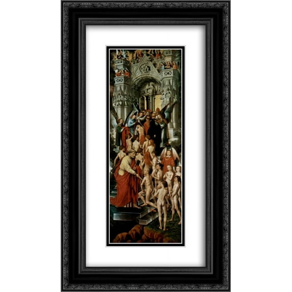 Hans Memling 2x Matted 14x24 Black Ornate Framed Art Print 'The Last Judgment, triptych, left wing The Blessed at the gate to heaven (Paradise) with the St. Peter'