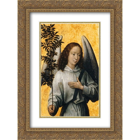 Hans Memling 2x Matted 18x24 Gold Ornate Framed Art Print 'Angel Holding an Olive Branch '