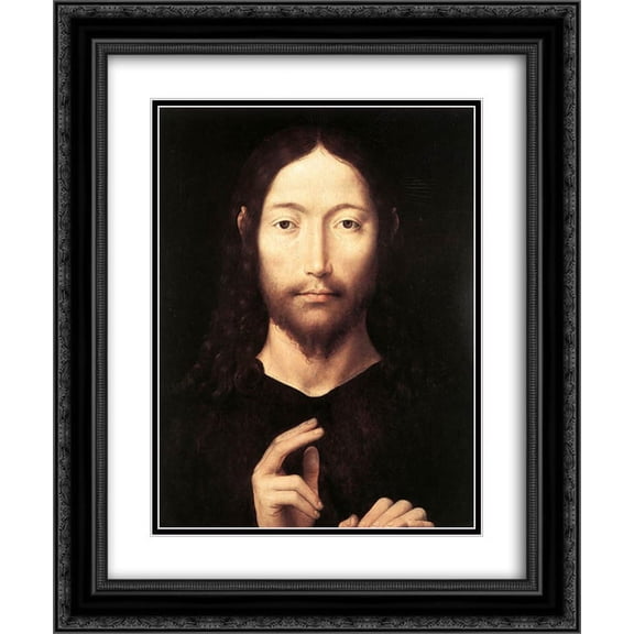 Hans Memling 2x Matted 20x24 Black Ornate Framed Art Print 'Christ Giving His Blessing'