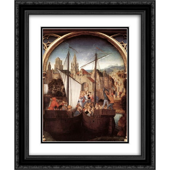 Hans Memling 2x Matted 20x24 Black Ornate Framed Art Print 'St. Ursula and her companions landing at Basel, from the Reliquary of St. Ursula '